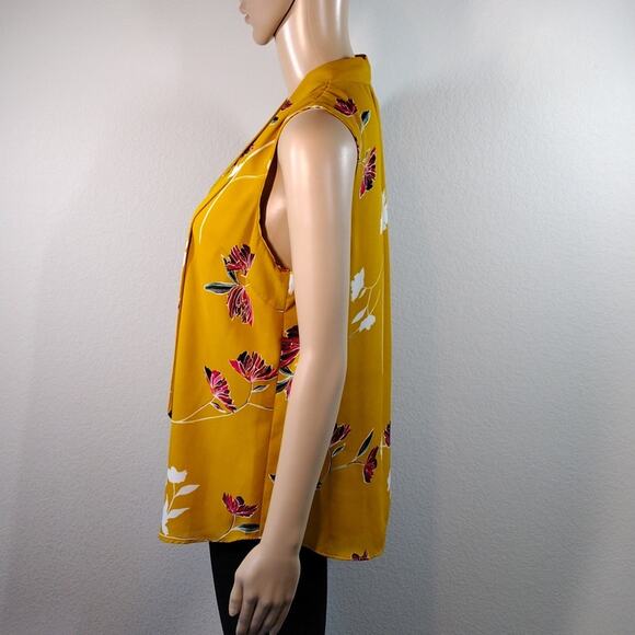 Apt. 9 Yellow Floral V-Neck Spring Summer Tank Top Wrap Around Flowy Shirt M - Picture 5 of 14